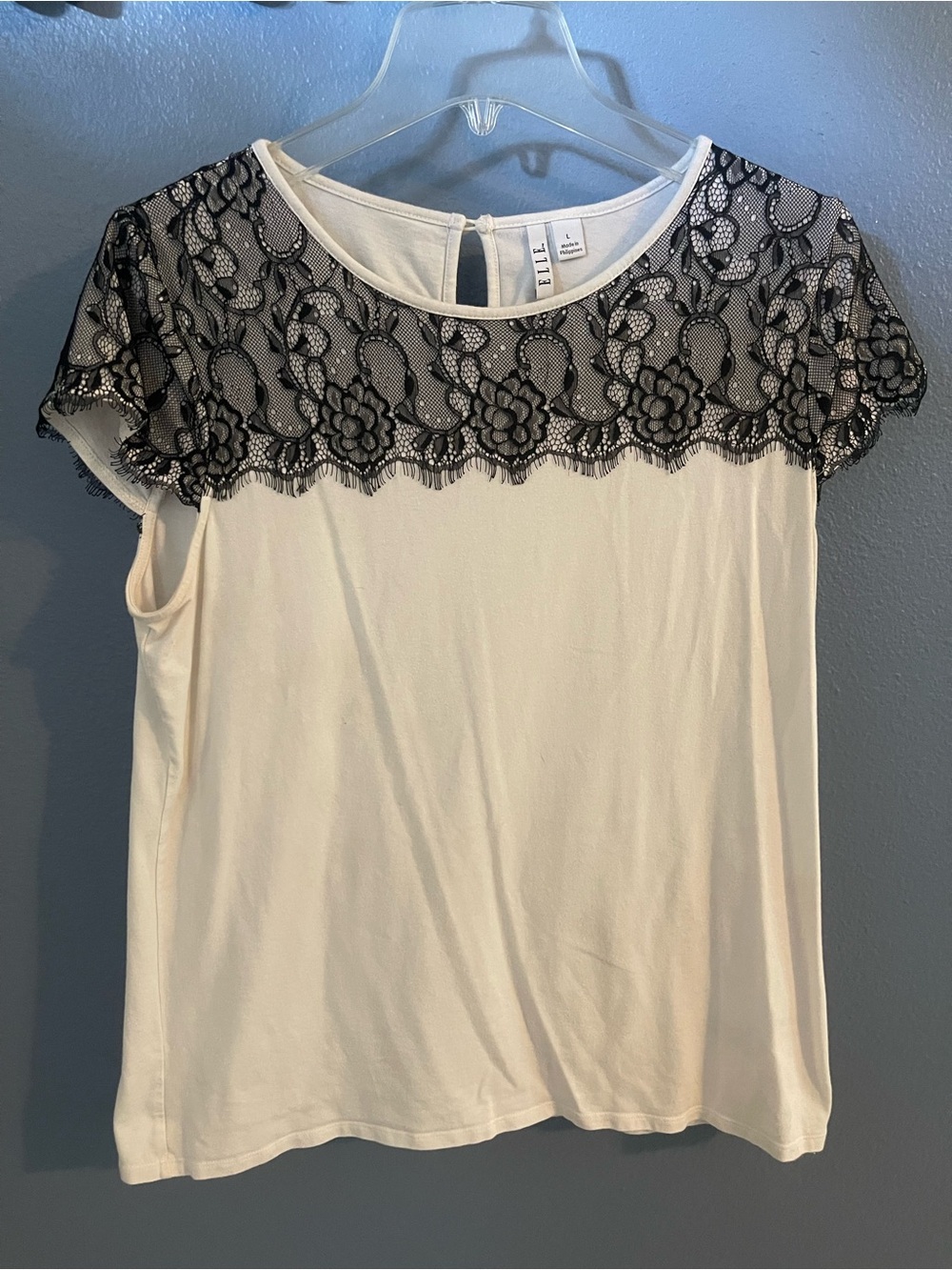 Elle Cream Top with Black Floral Lace Yoke